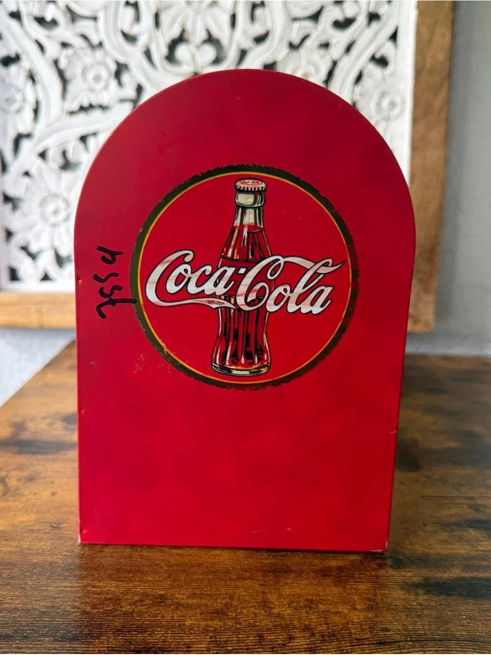 Coca Cola Red Metal Beverage Carrier with Wood Handle